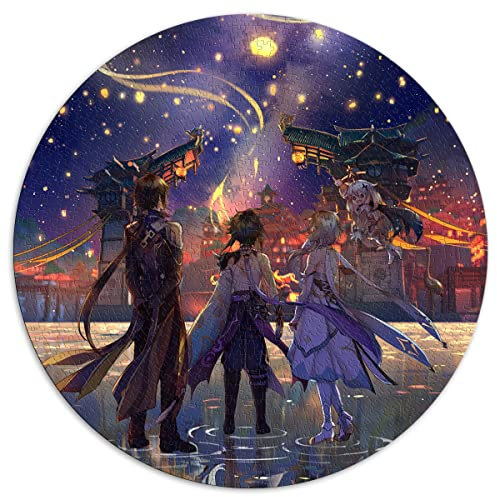1000 Teile Puzzlespiel Genshin Impact Rundes Puzzle für Erwachsene für Erwachsene und Kinder ab 12 Jahren Papppuzzles Interessante Puzzles zur Stressreduzierung Größe: 67,5 x 67,5 cm