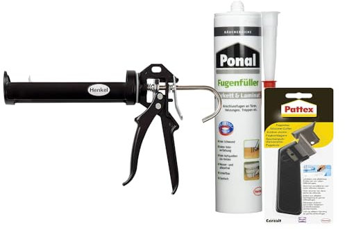 Ponal Parkett & Laminat Fugenfüller Räuchereiche, elastische Fugenmasse, silikonfreie Dichtmasse (1x280ml) Kartusche & Pattex Profi Metall Kartuschenpistole & Pattex Fugenhai