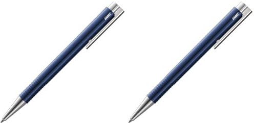 Lamy logo M+ Kugelschreiber 204 aus bruchfestem Kunststoff in der Farbe blau mit verchromter Spitze und Drücker, inkl. Großraummine M 16 Strichbreite M in blau (Packung mit 2)