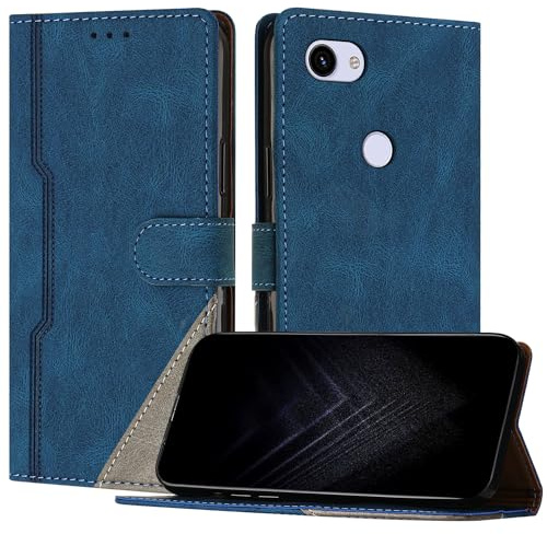 Netany Case Compatible with Google Pixel 3A, Flip PU Leather Cover with Magnetic Kickstand Card Holder [Shockproof TPU] for Google 3A (Blue)