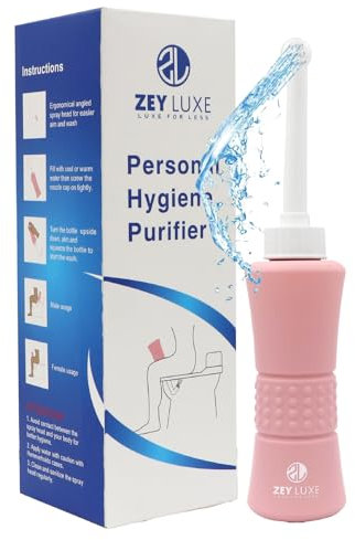 ZEY LUXE Portable Bidet for Travel 500ml - Bidet with Waterproof Pouch and Cap PP + TP - Perineal Clean for Postpartum Hemorrhoids Healing - Travel Shattaf - Maternity Kit Essentials, Pink