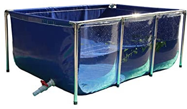Rygcrud Innen/außen Koi/Goldfisch Aquarium, Hinterhof PVC-Leinwand Teichfolien, Rahmen Aus Rostfreiem Stahl & Klare Sichtscheibe (Farbe : Blau, Größe : 140x140x71cm)