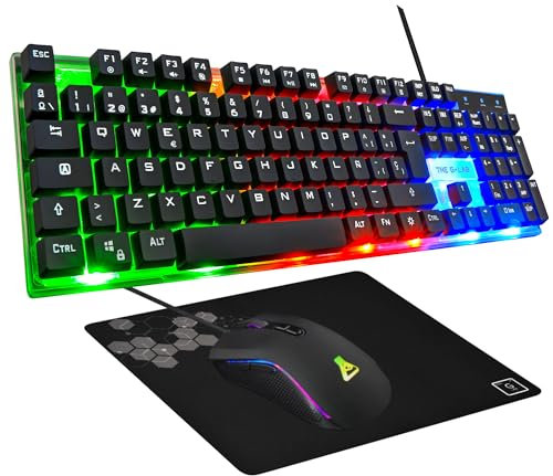G-Lab Combo Yttrium - Set mit Tastatur und Maus, 3-in-1-Kombination mit QWERTY-Gaming-Tastatur, 105 Tasten, Gamer-Maus 2600 DPI, Gamer-Mauspad, PC/PS4/PS5