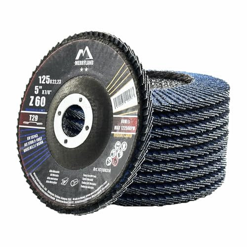 Merryland Dischi Lamellari 125 Ferro Metallo per Smerigliatrice Angolare, 125mm Grana 60 T29 Disco Lamellare 10 Pezzi, Corindone Zirconio Blu Acciaio INOX Dischi Abrasivi, Craft-Line FC1108314-10