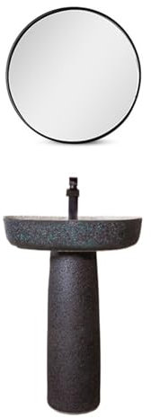 Lavandino con Piedistallo Lavabo a Colonna in Ceramica, Lavabo da Terra in 2 Pezzi, Lavabo da Bagno su Piedistallo Smerigliato in Stile Industriale con Foro for Rubinetto Singolo Lavabo Freestanding(0