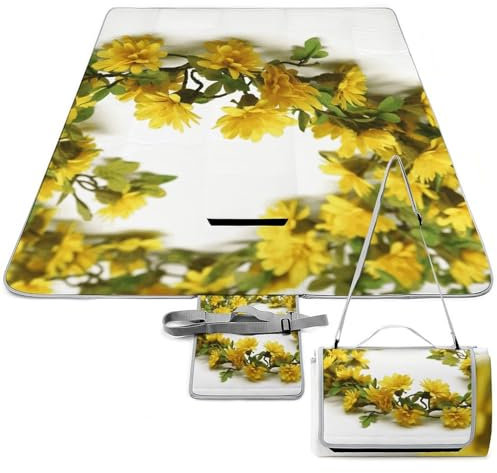 VFMKT Picknickdecke mit gelber Girlande, wasserdicht, faltbar, leicht, tragbar, Stranddecke für Park, Reisen, Camping, Picknickdecke, Zubehör für Erwachsene (152,4 x 152,4 cm)