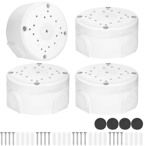 QWORK® 4 Piezas Cajas de Conexiones para Cámaras Fabricadas, Cajas de Conexiones en Aluminio, Caja de Cables Impermeable para Cámaras Tipo Bala, para Montaje en Pared y Techo