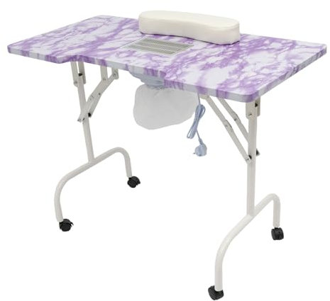 Faltbarer Manikürtisch Nagelstudio Tisch mit Staubabsaugung 95 * 48 * 72.5cm Tragbarer Nageltisch Manikürtisch Geeignet für Haus Studio Friseursalon Büro Nagelstudio usw (Weiß, Lila)