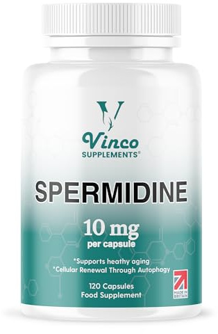Vinco Spermidine Supplement - 10mg x 120 High Strength Spermidine Capsules - 99% Purity - Supports Healthy Ageing & Longevity - Non GMO & Gluten Free - Made in The UK