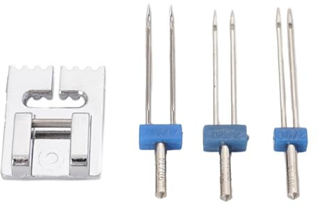 3-teiliges Doppelnadel-Set mit Biesen-Nähfuß für Haushaltsnähmaschine 2/90 3/90 4/90 Nähmaschine Zwillingsnadel