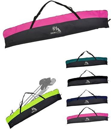 BAMBINIWELT Skitasche Kinder – Robuster Skisack aus wasserdichtem Cordura für Ski, Stöcke & Handschuhe, mit 2-Wege-Reißverschluss, Namensfeld & Tragegriffen (schwarz/pink 145 cm)