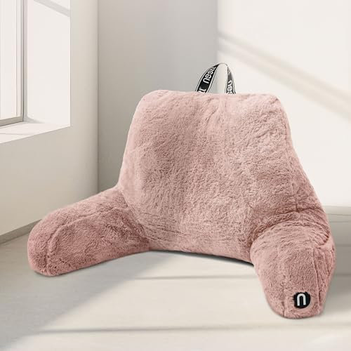 Nestl Pelz-Lesekissen, stilvolles Rückenkissen zum Sitzen im Bett, Kunstfell-Bett, Stuhlkissen mit Armen, Lesekissen zum Sitzen im Bett, Erwachsene & Kinder, Rückenstützkissen für Bettruhe –