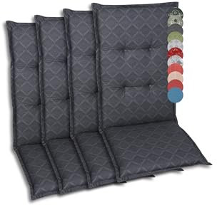 GO-DE Textil Bequeme und attraktive Polsterauflagen für Hochlehner-Gartenstühle (4er-Set, Design: Rautenlinien Anthrazit)