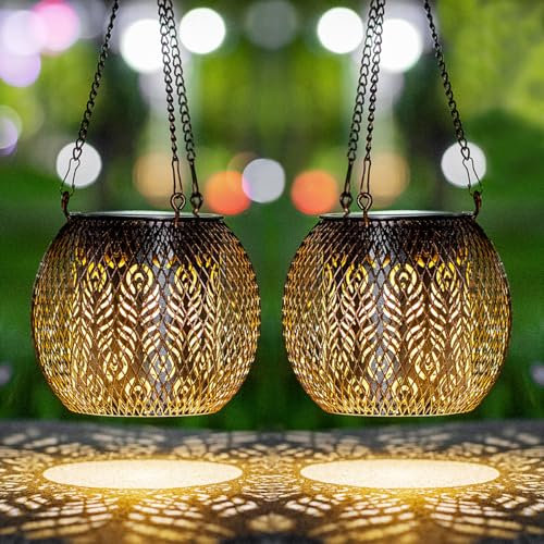 LeiDrail Solarlaterne für Außen 2 Stück Wasserdichte Solarlampen für Außen Hängend Garten Christmas Decorations Solarlampen für Draußen Gartendeko Patio Baum Balkon Rasen Wand Tisch