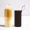 1 Litre Glass Water Bottle with Sleeve | Glass Lid | Large-capacity 34oz Desk Bottle With Time Markings | BPA Free Drinkware (With Black Sleeve, 1000 ml)