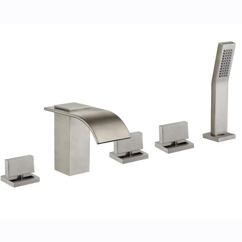 XJTNLB 5 Loch Armatur Badewanne Mischbatterie Badewanne Gebürstet Wasserfall mit Brause Drehgriff Badewanne