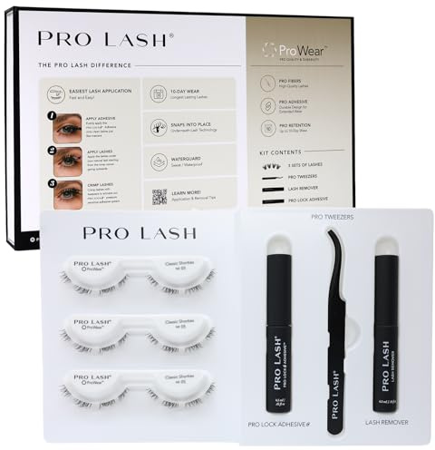 Pro Lash ProWear Starter Lash Clusters Kit - Easiest to Use Eyelashes - 10 Day Cluster Eyelash Extensions - 3 Sets of False Eyelashes Plus Glue, Remover, Tweezers - Classic Shorties No
