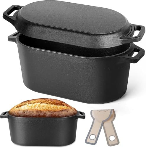 Oval Dutch Oven for Bread Baking - Pre-Seasoned Cast Iron Sourdough Bread Pan with Lid