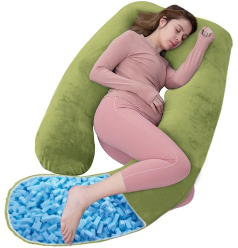 AS AWESLING Schwangerschaftskissen, U-förmiges Ganzkörperkissen, Stillkissen, Stütz- und Schwangerschaftskissen für Schwangere mit abnehmbarem Bezug (grasgrün-Memory Foam)