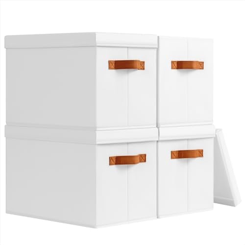 Homsorout Aufbewahrungsboxen mit Deckel Faltbox 35x25x25cm, Weiß, 4er Set