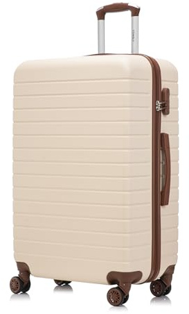 YONSLY Reisekoffer Trolley Rollkoffer Handgepäck Set, Hartschalenreisekoffer Koffer Suitcase mit 4 Rollen 360°, Zahlenschloss, Weicher Gummigriff (XL, Elfenbeinweiß)
