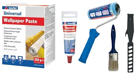 baufan Komplett-Set Tapezieren: Tapetenkleister, Mixer, Roller, Tapeten-Nahtkleber & Pinsel