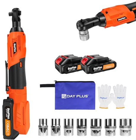 EFAN 21V Cordless Ratchet Wrench, 3/8-inch Electric Ratchet Wrench Kit, Max Torque 80N.m, 320RPM Power Battery Ratchet with Variable Speed, Including 2 x 1.5Ah Batteries, LED Light, 7 Sockets