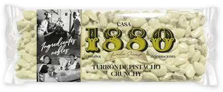 1880 Turrón de Pistacho Crunchy Rilsan, Sin Gluten, 230 g | Textura crujiente, hecho en España, ideal para regalar, para compartir o como capricho, dulce navideño