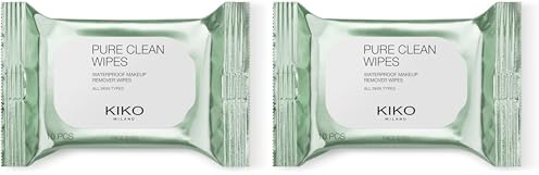 KIKO Milano Pure Clean Wipes Mini, Lingettes Démaquillantes Visage, Contour Des Yeux Et Lèvres Au Format Mini (Lot de 2)