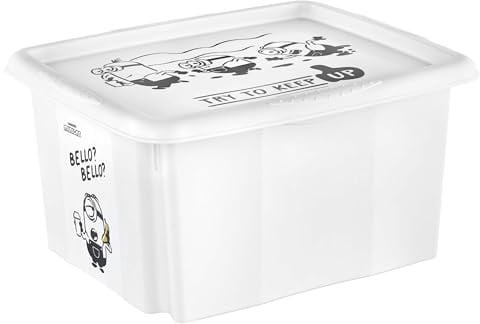 keeeper karolina Aufbewahrungsbox mit Deckel, 24 l, Minions Bello, Weiß | Platzsparend aufeinander stapelbar, Griffmulden an den Seiten, Optimaler Staubschutz, Sichere Konstruktion