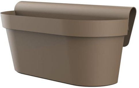 Engelland - 1 x Balkonkasten für Geländer & Zaun, Braun, Blumentopf mit Wasserspeicher, Blumenkasten zum EIN-Hängen, Balkontopf, Pflanzkasten, 49 x 20,5 x 23 cm, Außenbereich, Kunststoff
