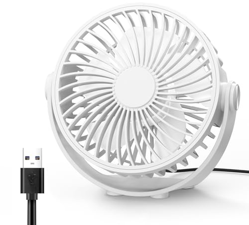 TriPole Desk Fan, Portable USB Fan Ultra Quiet, 3 Speed Powerful Table Fans with 360° Adjustable Head, Small Mini Fans for Office, Bedroom, Car, Kitchen, Outdoor (White)