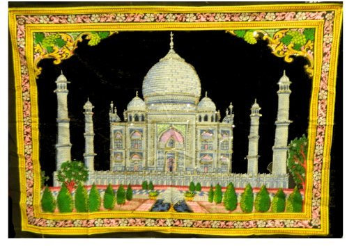 Taj Mahal Wandbild 106x75cm Indien Tadsch Baumwollbild Pailletten Handbemalung