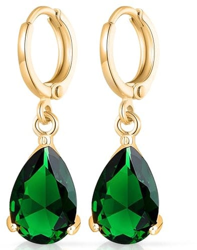 Crystalline Azuria Tropfenform Ohrhänger mit Grüner simulierter Smaragd Zirkonia Kristalle 18 kt Vergoldet für Damen