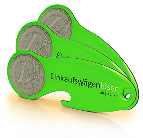 Einkaufswagenlöser Code24 Münze grün/Schlüsselanhänger Einkaufschip mit Schlüsselfundservice/Abziehbarer Einkaufswagenchip Metall, Chip Einkaufswagen, Key Finder / 3 Stück