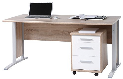möbelando Schreibtisch Arbeitstisch Bürotisch Computertisch Laptoptisch Büro Clermont I Sonoma-Eiche/Weiß