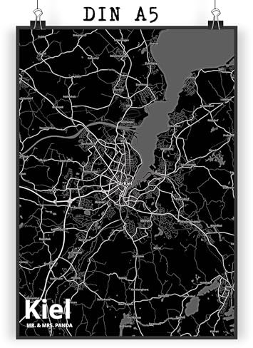 Mr. & Mrs. Panda DIN A5 Poster Kiel - Geschenk, Wanddekoration, Posterdruck, Wanddeko Bild, Stadt Dorf Karte Landkarte Map Stadtplan, Städte, Bild,