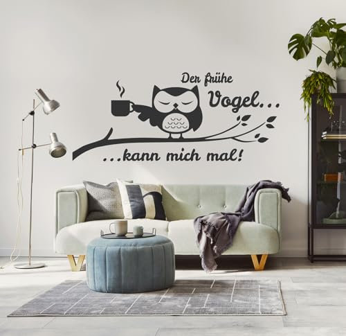 tjapalo® s-tk31 Wandtattoo Schlafzimmer modern Wohnzimmer Wandsticker Büro Eule Wandaufkleber der frühe Vogel kann mich mal (Breite80 x Höhe33 cm)