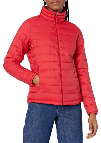 Amazon Essentials Damen Leichte, langärmelige, wasserabweisende, packbare Pufferjacke (in Übergröße erhältlich), Kräftiges Mohnrot, M