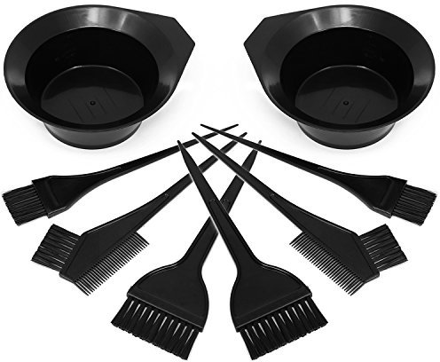 com-four® Juego de tinte para el cabello de 8 partes con diferentes cepillos y tinte en negro, juego de tinte para mezclar el tinte para el cabello (Set de tinte para el cabello - 08 piezas)