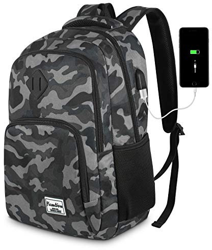 YAMTION Herren Rucksack,Schulrucksack Jungen Teenager mit mit USB-Ladeanschluss für Reisen Camping Schule Arbeit Büro