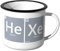 JUNIWORDS Emaille-Tasse, Periodensystem Hexe He Xe, Schwarzer Tassenrand