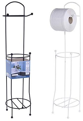 Freestanding Rust Free Metal Toilet Roll Holders - Holds 4 Toilet Paper Rolls - Available in Black and White (Black)