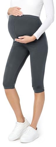 Be Mammy Leggings de maternité en Coton 3/4 Courts Confortables et Opaques 3/4 Pantacourt Pantalon Grossesse Maternité BE20-229 (Graphite L)