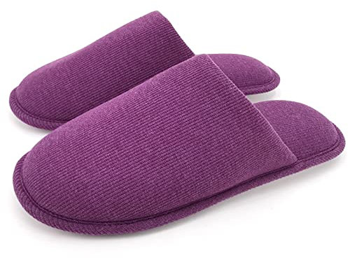 ofoot Pantofole antiscivolo da donna in cotone biologico, soffice memory foam lavabile per la camera estiva, suola in gomma(viola,EU 39-40)