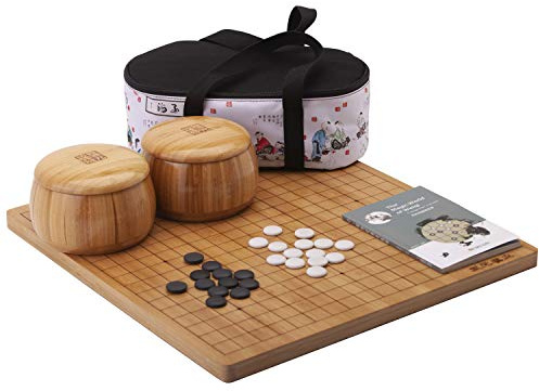 SongYun Bamboo 2.0 cm Reversible 19x19 / 13x13 Go Game Set Board with Single Convex Fine Ceramic Stones and Bamboo Bowls Classic Strategy Board Game (Go/Baduk/Weiqi)