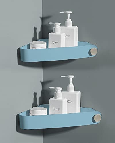 Sotfamily 2 Pack Shower Caddy No Drill, Self Adhesive Corner Shelf with Adhesive Pad, Rust Free Plastic Storage for Bathroom, Kitchen, Toilet (Light Blue)