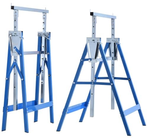 HOMCOM Arbeitsbock 2er Set Belastbarkeit 200 kg Klappbar 80-130 cm Blau | Höhenverstellbar, Sägebock, Gerüstbock aus Stahl, Unterstellbock, Klappbock, Stützbock