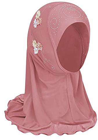 TINAYAUE Muslim Headscarf Hijab Islamic Full Cover Turban Head One-Piece Floral Arab Scarf Amira Hijab Head Wear Long Scarf for Children Girl 2-6 Years Old