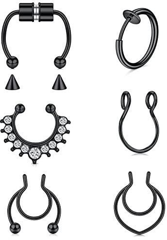 Funseedrr 6pcs Faux Piercing Nez Septum Anneaux Acier Chirurgical Cerceau de Nez sans Trou Septum Piercing